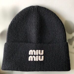 Miu Miu Black Knit Logo Hat